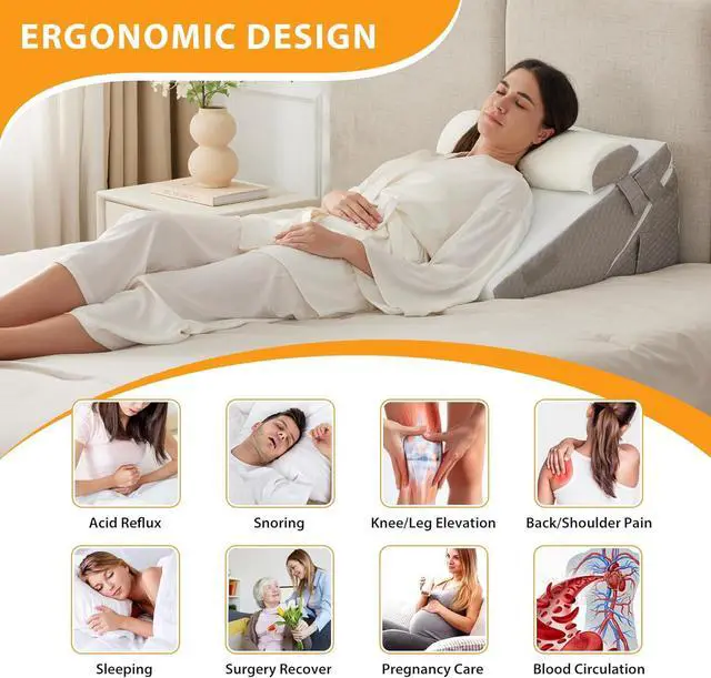 Alt view image 6 of 7 - 3PCS Wedge Pillow Set for After Surgery Wedge Pillow Headboard Adjustable 9&12 Inch Sleeping Wedge Acid Reflux Orthopedic Pillow Wedge for Back Pain Relief Gerd White/Grey