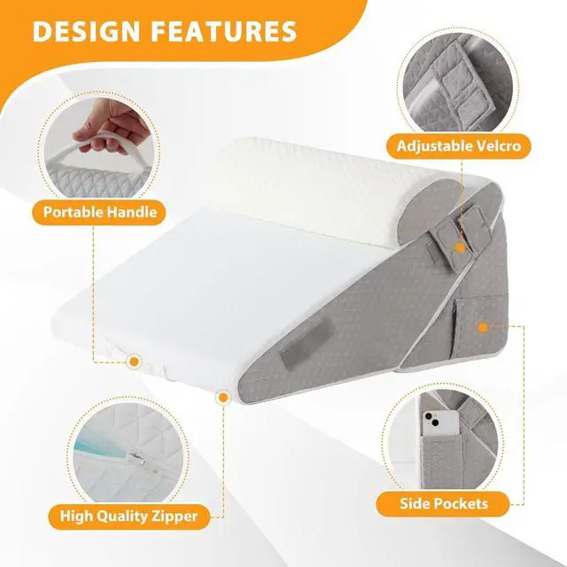 Alt view image 7 of 7 - 3PCS Wedge Pillow Set for After Surgery Wedge Pillow Headboard Adjustable 9&12 Inch Sleeping Wedge Acid Reflux Orthopedic Pillow Wedge for Back Pain Relief Gerd White/Grey