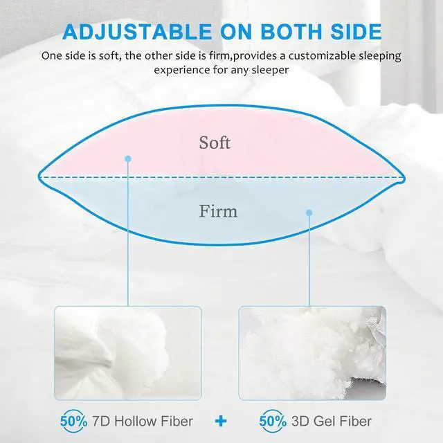 Alt view image 3 of 5 - Hotel Collection Bed Pillows for Sleeping 2 Pack King SizePillows for Side and Back Sleepers Super Soft Down Alternative Microfiber Filled Pillows 20 x 36 Inches