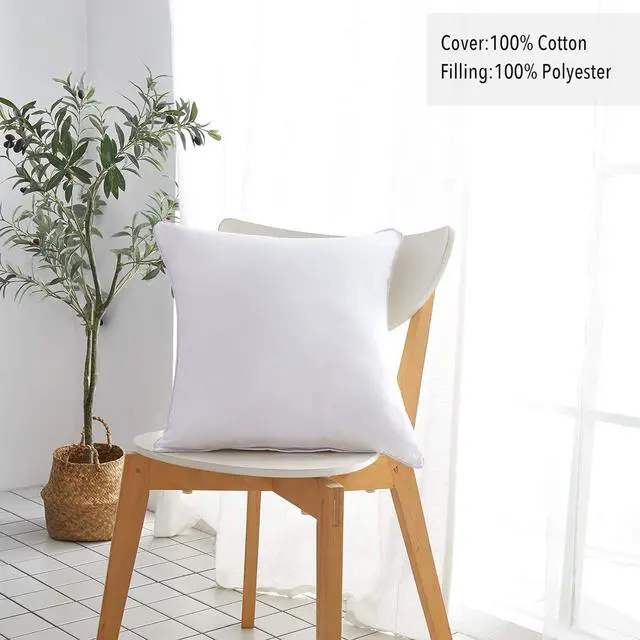 Alt view image 3 of 7 - 20 x 20 Throw Pillow Inserts (Set of 2) with 100% Cotton Cover - 20 Inch Square Interior Decorative Sofa Pillow Insert Pair - White Couch Pillow