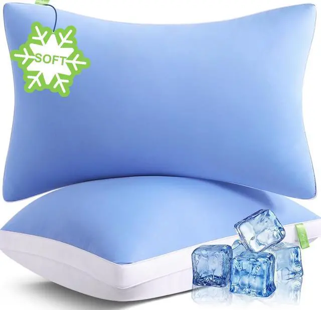 Main image of Pillows Queen Size Set of 2 Soft Luxury Hotel Down Alternative Bed Pillows 2 Pack for Side Back Stomach Sleepers Gusseted Supportive Machine Washable Cooling Blue 20 x 30