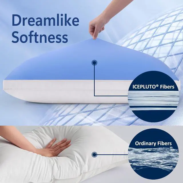 Alt view image 2 of 7 - Pillows Queen Size Set of 2 Soft Luxury Hotel Down Alternative Bed Pillows 2 Pack for Side Back Stomach Sleepers Gusseted Supportive Machine Washable Cooling Blue 20 x 30