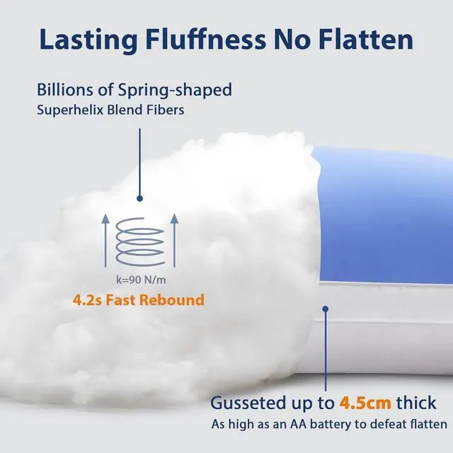 Alt view image 4 of 7 - Pillows Queen Size Set of 2 Soft Luxury Hotel Down Alternative Bed Pillows 2 Pack for Side Back Stomach Sleepers Gusseted Supportive Machine Washable Cooling Blue 20 x 30