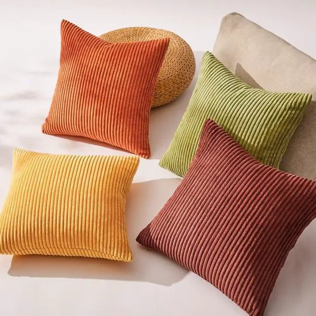 Alt view image 5 of 7 - Fall 20x20 Set of 4 Couch Decorative Pillow Covers Modern Burnt Orange Yellow Green Gradient Corduroy Throws Pillow Case Rustic Western Cushion Covers for Bed Sofa Living Room Home Decor