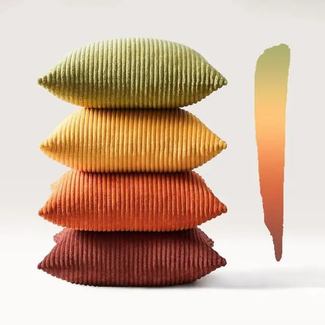 Alt view image 7 of 7 - Fall 20x20 Set of 4 Couch Decorative Pillow Covers Modern Burnt Orange Yellow Green Gradient Corduroy Throws Pillow Case Rustic Western Cushion Covers for Bed Sofa Living Room Home Decor