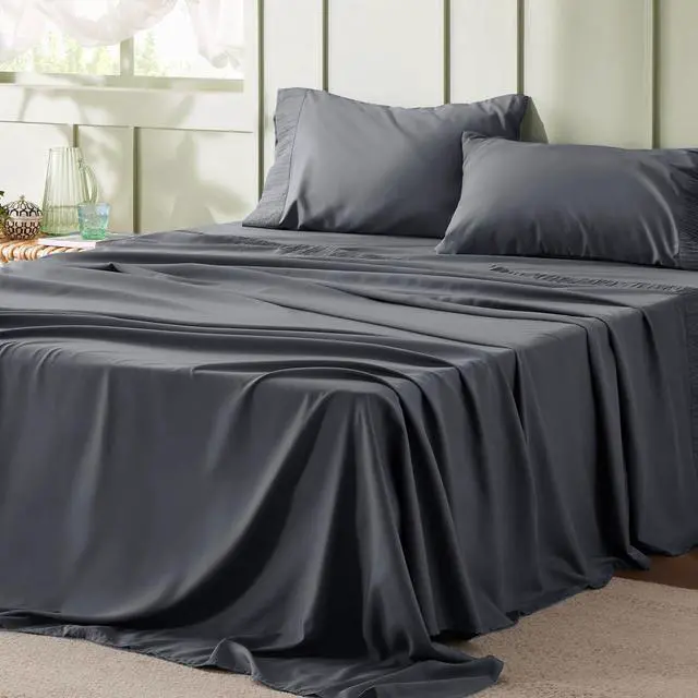 Main image of Queen Sheet Set - 4 Pieces Soft Queen Size Sheets - Breathable & Cooling - Hotel Luxury - Easy Care Polyester Microfiber Bedding for Women Men Dark Grey