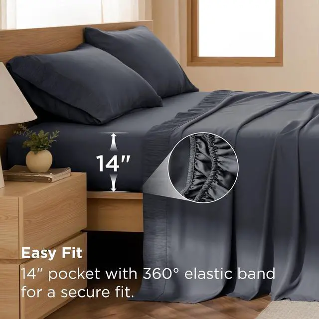 Alt view image 4 of 7 - Queen Sheet Set - 4 Pieces Soft Queen Size Sheets - Breathable & Cooling - Hotel Luxury - Easy Care Polyester Microfiber Bedding for Women Men Dark Grey