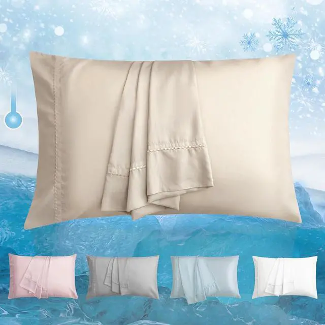Main image of Cooling Pillow Cases Set of 2 King Size Cool Pillowcases for Hair Skin and Hot Sleepers Soft Silky Summer Pillow Cover with Envelope Closure Desert Yellow 20x40