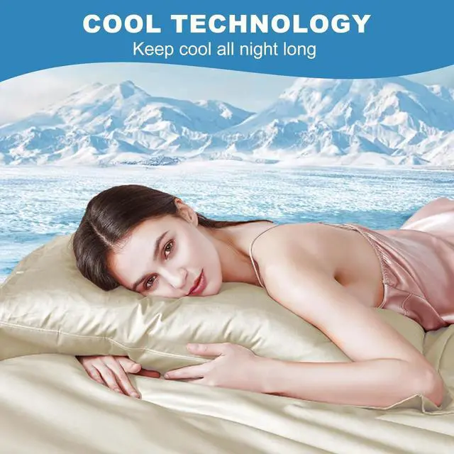 Alt view image 2 of 7 - Cooling Pillow Cases Set of 2 King Size Cool Pillowcases for Hair Skin and Hot Sleepers Soft Silky Summer Pillow Cover with Envelope Closure Desert Yellow 20x40