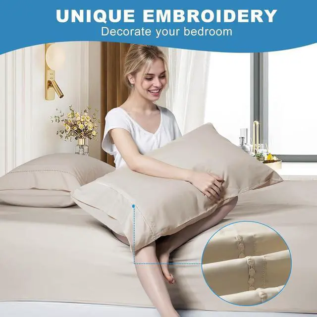 Alt view image 3 of 7 - Cooling Pillow Cases Set of 2 King Size Cool Pillowcases for Hair Skin and Hot Sleepers Soft Silky Summer Pillow Cover with Envelope Closure Desert Yellow 20x40