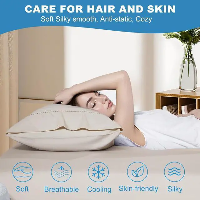 Alt view image 5 of 7 - Cooling Pillow Cases Set of 2 King Size Cool Pillowcases for Hair Skin and Hot Sleepers Soft Silky Summer Pillow Cover with Envelope Closure Desert Yellow 20x40