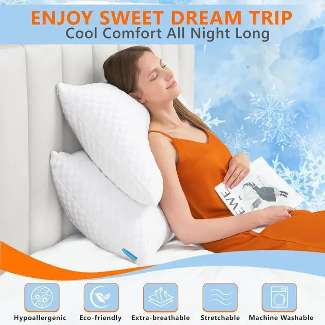 Alt view image 2 of 6 - Cooling Pillows Queen Size Set of 2 Memory Foam Pillows with Zipper Firm Bed Pillows Adjustable for Hot Side Back Stomach Sleepers