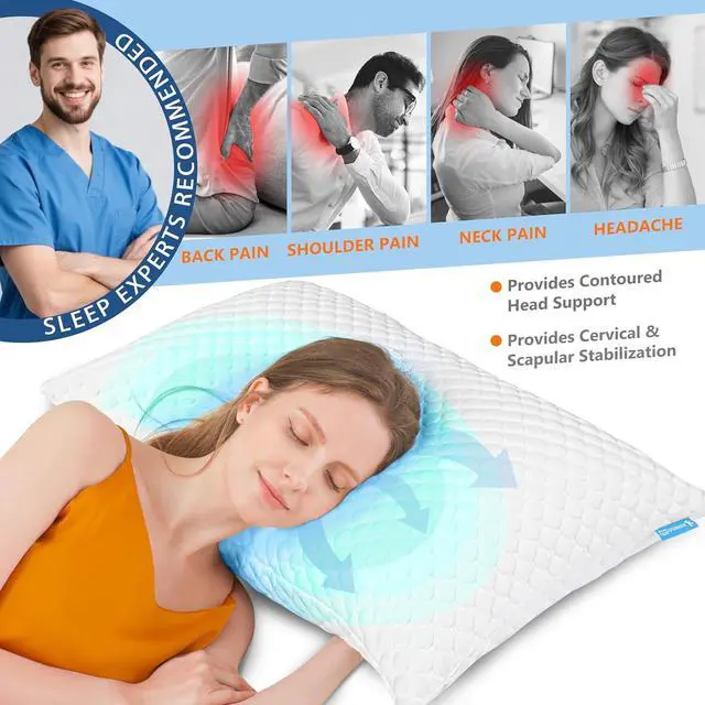 Alt view image 3 of 6 - Cooling Pillows Queen Size Set of 2 Memory Foam Pillows with Zipper Firm Bed Pillows Adjustable for Hot Side Back Stomach Sleepers