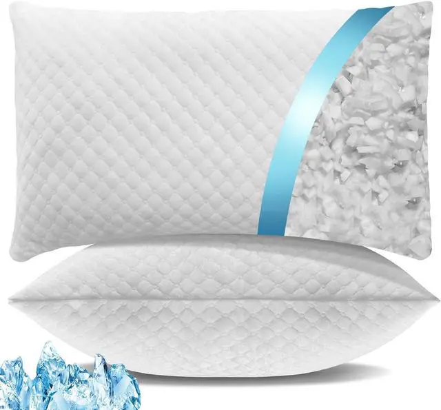 Main image of Shredded Memory Foam Pillows Cooling Bed Pillows Queen Size Set of 2 for Sleeping Adjustable Firm Pillows for Side Back and Stomach Sleepers Washable Removable Cover