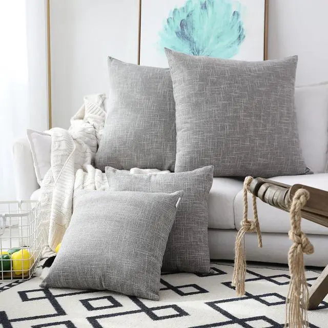 Main image of Kevin Textile Decorative Linen Throw Pillow Covers Cushion Case New 2 Tone Star Boho Farmhouse Pillowcases Decorative Cushion Covers for Couch Bed Sofa(26 x 26 Inch Grey) Set of 2
