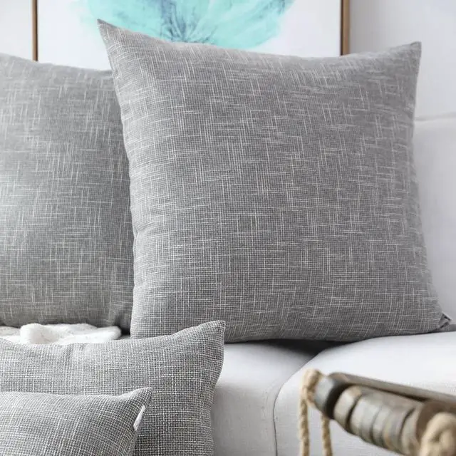 Alt view image 5 of 7 - Kevin Textile Decorative Linen Throw Pillow Covers Cushion Case New 2 Tone Star Boho Farmhouse Pillowcases Decorative Cushion Covers for Couch Bed Sofa(26 x 26 Inch Grey) Set of 2