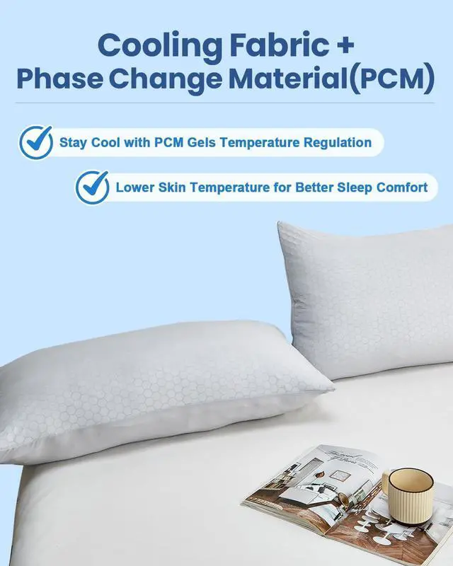 Alt view image 4 of 7 - Cooling Pillow Cases Only Standard Size Set of 2 with Double Sided Cold Moisture Wicking Pillowcase Covers with Hidden Zipper Japanese Cold Tech Pillow Case Protectors for HotSleepers and NightSweats