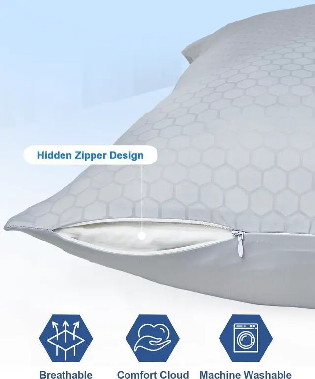 Alt view image 7 of 7 - Cooling Pillow Cases Only Standard Size Set of 2 with Double Sided Cold Moisture Wicking Pillowcase Covers with Hidden Zipper Japanese Cold Tech Pillow Case Protectors for HotSleepers and NightSweats