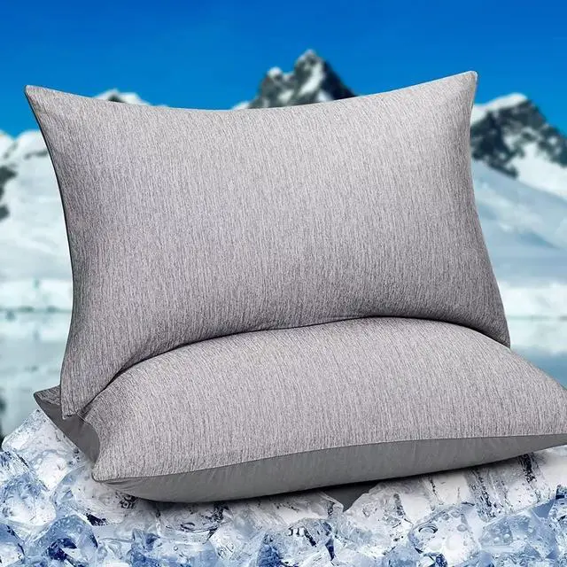 Main image of Cooling Pillowcases Standard Size - Double Side Q-Max 0.439 Cooling Fiber for Pillow Protector Breathable Cold Pillow Cover for Hot Sleeper Night Sweat Hidden Zipper 2 Pack (20x26 Grey)