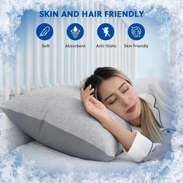 Alt view image 3 of 7 - Cooling Pillowcases Standard Size - Double Side Q-Max 0.439 Cooling Fiber for Pillow Protector Breathable Cold Pillow Cover for Hot Sleeper Night Sweat Hidden Zipper 2 Pack (20x26 Grey)