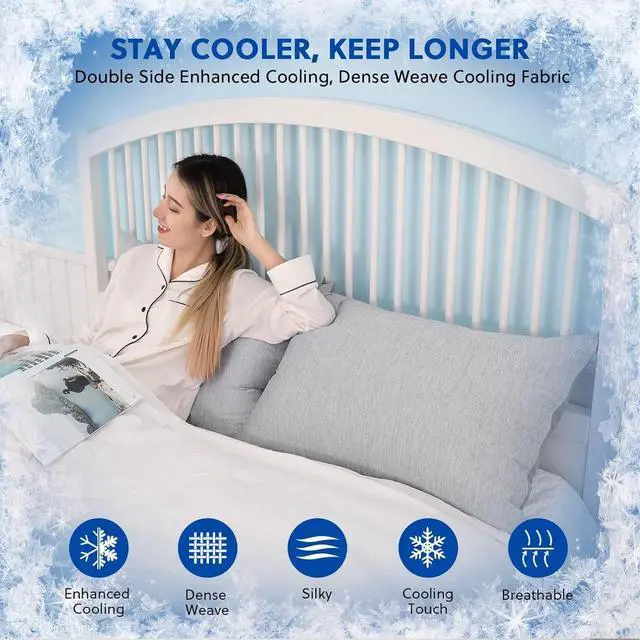 Alt view image 4 of 7 - Cooling Pillowcases Standard Size - Double Side Q-Max 0.439 Cooling Fiber for Pillow Protector Breathable Cold Pillow Cover for Hot Sleeper Night Sweat Hidden Zipper 2 Pack (20x26 Grey)