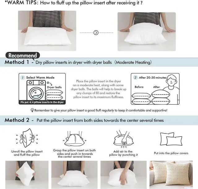 Alt view image 2 of 7 - 20x20 Inches Pillow Inserts Pack of 2 Decorative Throw Pillow Inserts for Couch