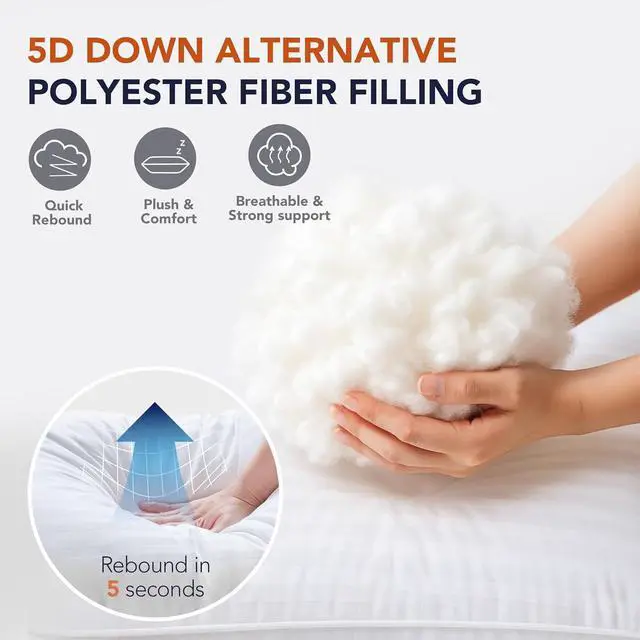 Alt view image 4 of 7 - Luxury Striped Pillows for Sleeping - Oeko-TEX Certified for Back Stomach or Side Sleepers Breathable Cotton Cover Cooling Machine Washable  2 Pack Queen Size (20x30) White