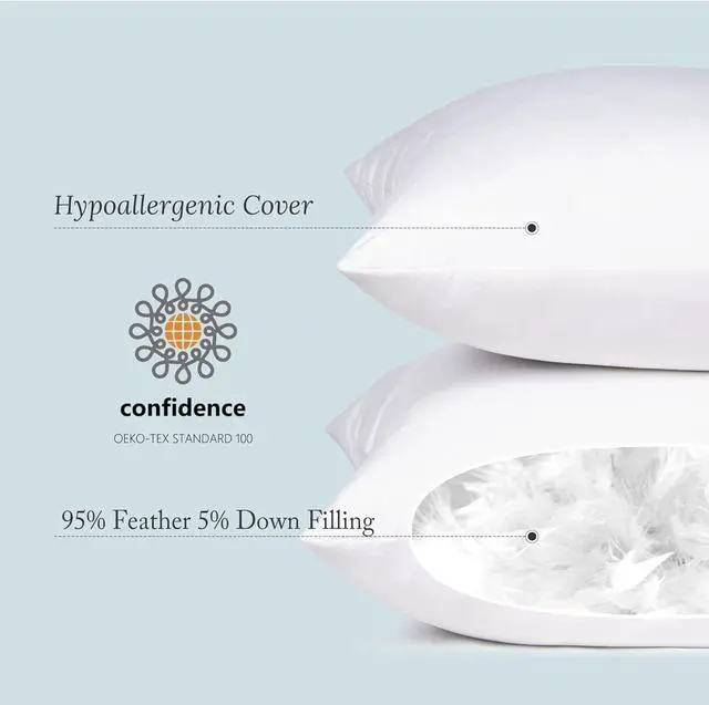 Alt view image 2 of 7 - Euro Pillow Inserts 26 x 26 (Pack of 2 White) Down Feather Pillow Stuffer Premium White Pillows for Bed Couch and Cushion
