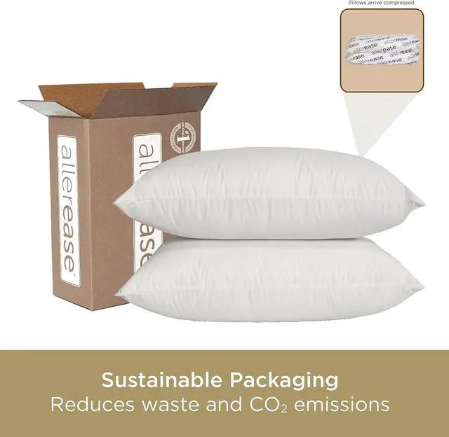Alt view image 6 of 6 - AllerEase 100% Organically Grown Soft Cotton Top Allergy Defense Fabric Bed Pillow Naturally Breathable Hypoallergenic Fiberfill Machine Washable Std/Q Size Pillow White- 2 Pack