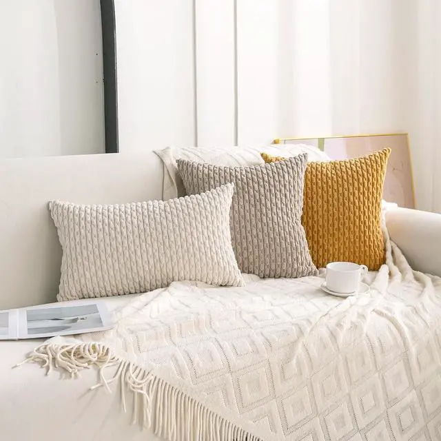 Alt view image 3 of 7 - Set of 4 Neutral Decorative Throw Pillow Covers 18x18 Inch Corduroy Pillow Covers for Bed Couch Sofa Living Room Soft Square Cushion Cases