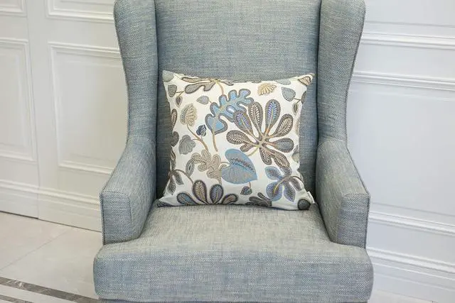 Alt view image 3 of 6 - Set of 2 Jacquard Tropical Leaf Pattern Throw Pillow Covers Decorative Pillowcase 20X20 Inches Blue Cream