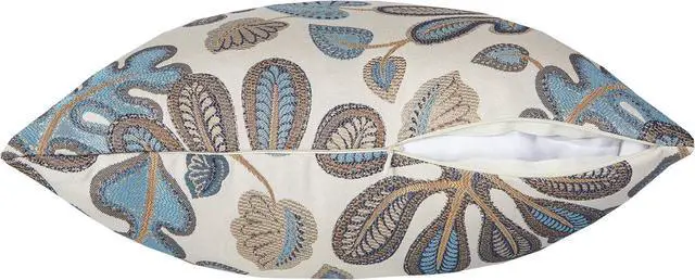 Alt view image 5 of 6 - Set of 2 Jacquard Tropical Leaf Pattern Throw Pillow Covers Decorative Pillowcase 20X20 Inches Blue Cream