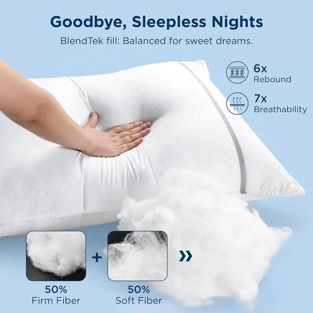 Alt view image 4 of 7 - Queen Pillows Set of 2 Luxury Hotel Firm Pillows for Sleeping Decoration Strip Diamond Design Cover Fluffy Original Down Alternative Filling for Side Back or Stomach Sleepers