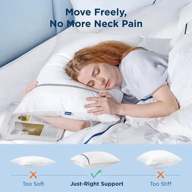 Alt view image 5 of 7 - Queen Pillows Set of 2 Luxury Hotel Firm Pillows for Sleeping Decoration Strip Diamond Design Cover Fluffy Original Down Alternative Filling for Side Back or Stomach Sleepers