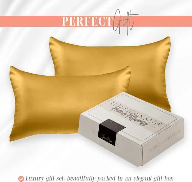 Alt view image 5 of 7 - Silky and Luxurious 2-Piece Satin Pillowcase Set for Healthier Skin and Hair Hidden Zipper Closure and Beautifully Packaged Satin Pillowcase Set King Gold