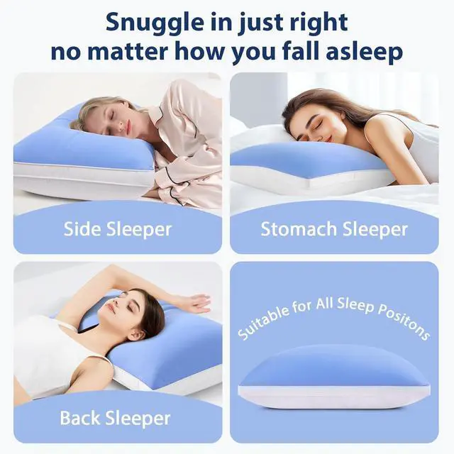 Alt view image 7 of 7 - Pillows Queen Size Set of 2 Soft Luxury Hotel Down Alternative Bed Pillows 2 Pack for Side Back Stomach Sleepers Gusseted Supportive Machine Washable Cooling Blue 20 x 30