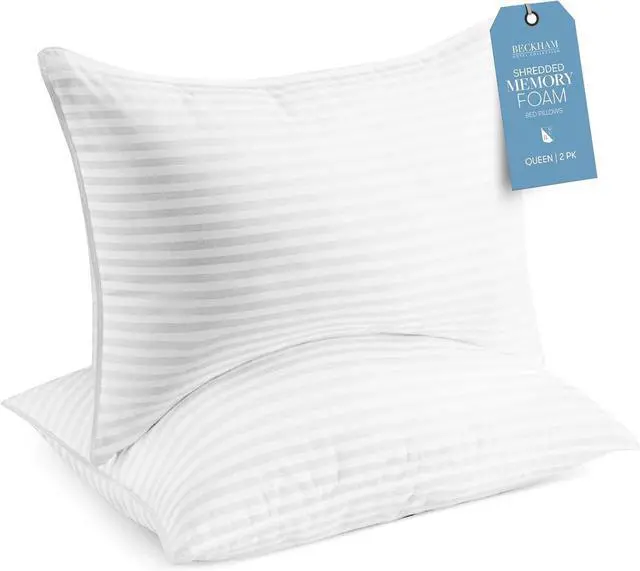 Main image of Queen/Standard Size Memory Foam (Adjustable Fill) Bed Pillows Set of 2 - Cooling Shredded Foam Pillow for Back Stomach or Side Sleepers