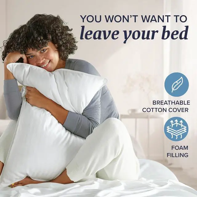 Alt view image 5 of 7 - Queen/Standard Size Memory Foam (Adjustable Fill) Bed Pillows Set of 2 - Cooling Shredded Foam Pillow for Back Stomach or Side Sleepers