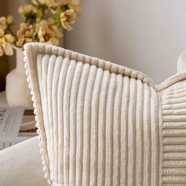 Alt view image 5 of 7 - Decorative Throw Pillow Covers for Couch Bed Livingroom 20x20 Inch Set of 2 Beige Boho Accent Throw Pllows Broadside Striped Patchwork Soft Corduroy Pillowcases