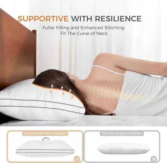 Alt view image 2 of 7 - Bed Pillows Queen Size Set of 2 Fluffy Luxury Hotel Pillows Collection Gusseted for Neck and Shoulder Side Back Stomach Sleeper Pillow Cozy Night 18X28
