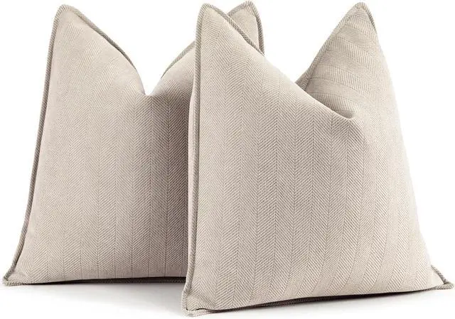 Main image of Beige Pillow Covers 20x20 Set of 2 Chenille Throw Pillow Covers with Elegant Design Soft and Luxurious Decorative Throw Pillows for Couch Bed and Home Decor