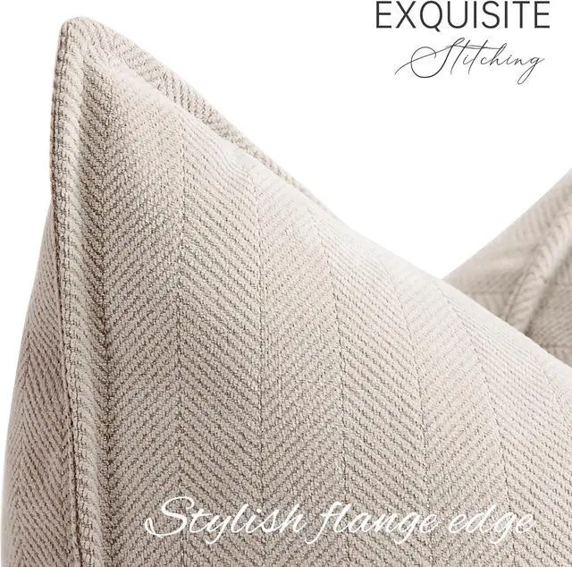 Alt view image 2 of 7 - Beige Pillow Covers 20x20 Set of 2 Chenille Throw Pillow Covers with Elegant Design Soft and Luxurious Decorative Throw Pillows for Couch Bed and Home Decor