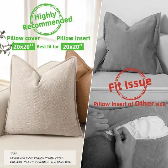 Alt view image 3 of 7 - Beige Pillow Covers 20x20 Set of 2 Chenille Throw Pillow Covers with Elegant Design Soft and Luxurious Decorative Throw Pillows for Couch Bed and Home Decor