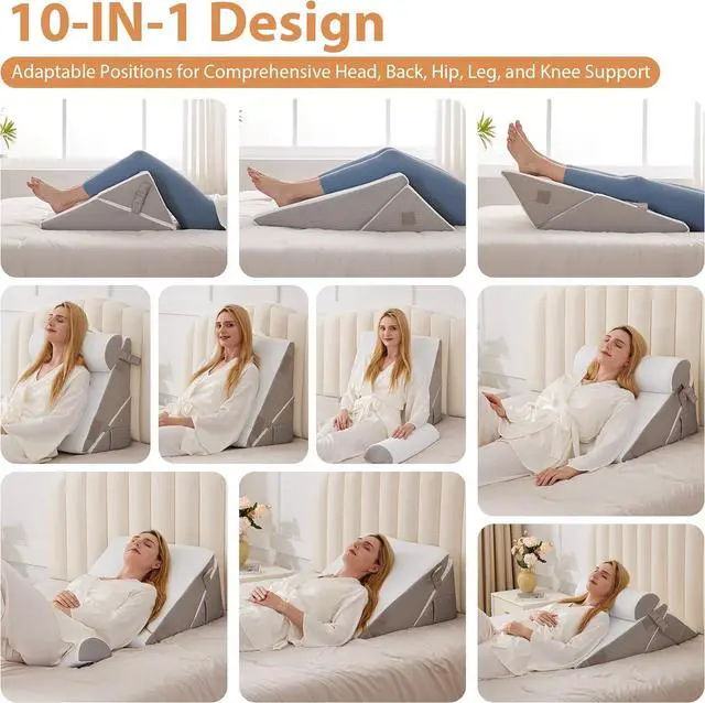 Alt view image 2 of 7 - 3PCS Wedge Pillow Set for After Surgery Wedge Pillow for Acid Reflux Relief Bed Wedge Pillow With Adjustable 9&12inch for Headboard Sleeping Orthopedic Memory Foam for Neck&Back Support White/Grey