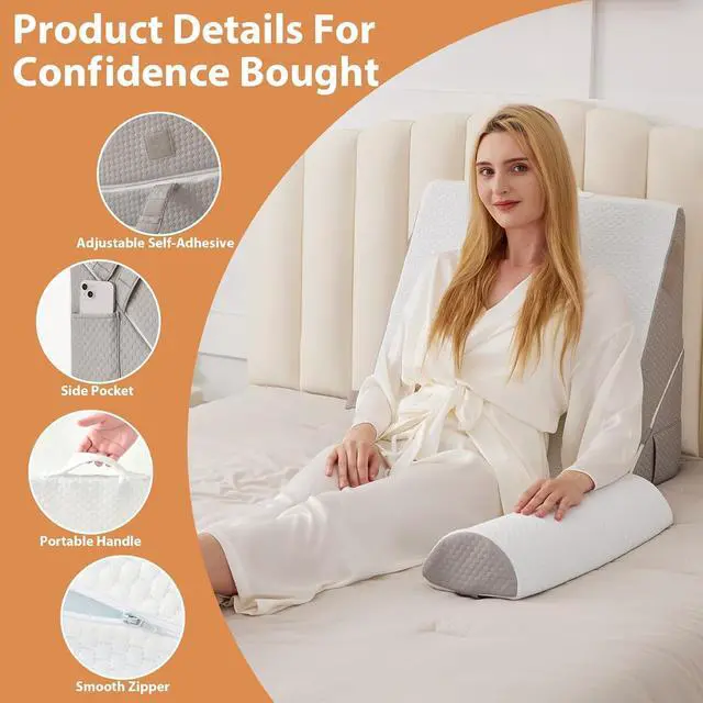 Alt view image 4 of 7 - 3PCS Wedge Pillow Set for After Surgery Wedge Pillow for Acid Reflux Relief Bed Wedge Pillow With Adjustable 9&12inch for Headboard Sleeping Orthopedic Memory Foam for Neck&Back Support White/Grey