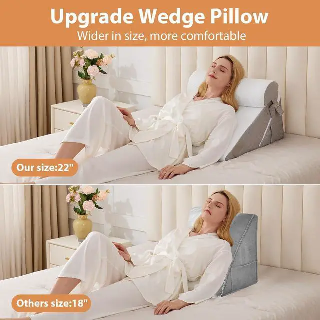 Alt view image 7 of 7 - 3PCS Wedge Pillow Set for After Surgery Wedge Pillow for Acid Reflux Relief Bed Wedge Pillow With Adjustable 9&12inch for Headboard Sleeping Orthopedic Memory Foam for Neck&Back Support White/Grey