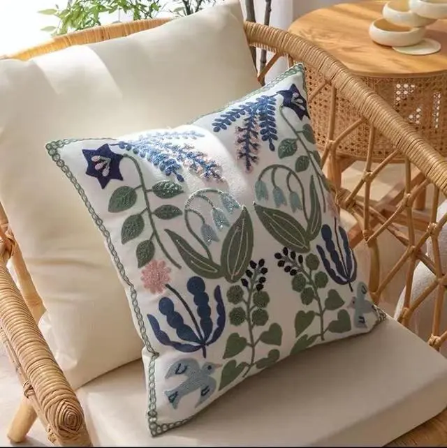 Alt view image 2 of 7 - Pillow Covers Set of 2 Embroidered Branch Pattern Throw Pillow Cover Square Cotton Cushion Pillow Case for Sofa Bedroom Couch 18x18