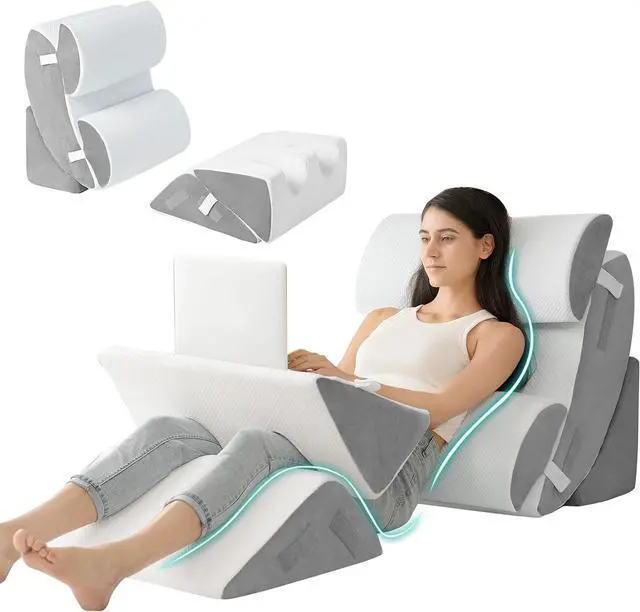 Main image of 6PCS Orthopedic Bed Wedge Pillow for Sleeping Adjustable Post Surgery Pillow Set for Body Back and Leg Pain Relief Memory Foam Support Pillows for After Surgery White