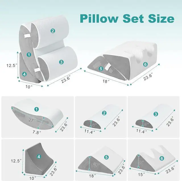 Alt view image 2 of 7 - 6PCS Orthopedic Bed Wedge Pillow for Sleeping Adjustable Post Surgery Pillow Set for Body Back and Leg Pain Relief Memory Foam Support Pillows for After Surgery White