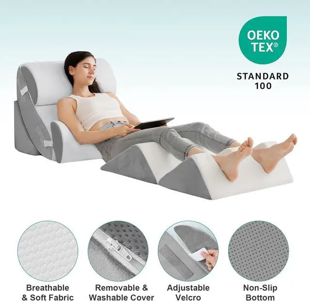 Alt view image 4 of 7 - 6PCS Orthopedic Bed Wedge Pillow for Sleeping Adjustable Post Surgery Pillow Set for Body Back and Leg Pain Relief Memory Foam Support Pillows for After Surgery White